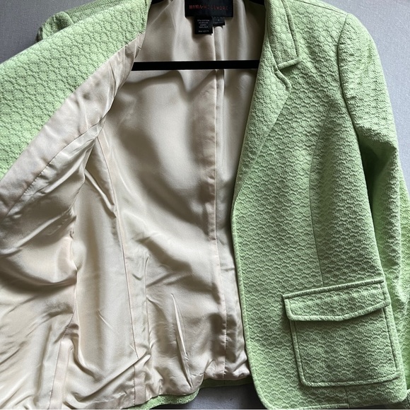 Nina Mclemore textured apple green cuffed silk lined blazer Sz 4 - Picture 3 of 8